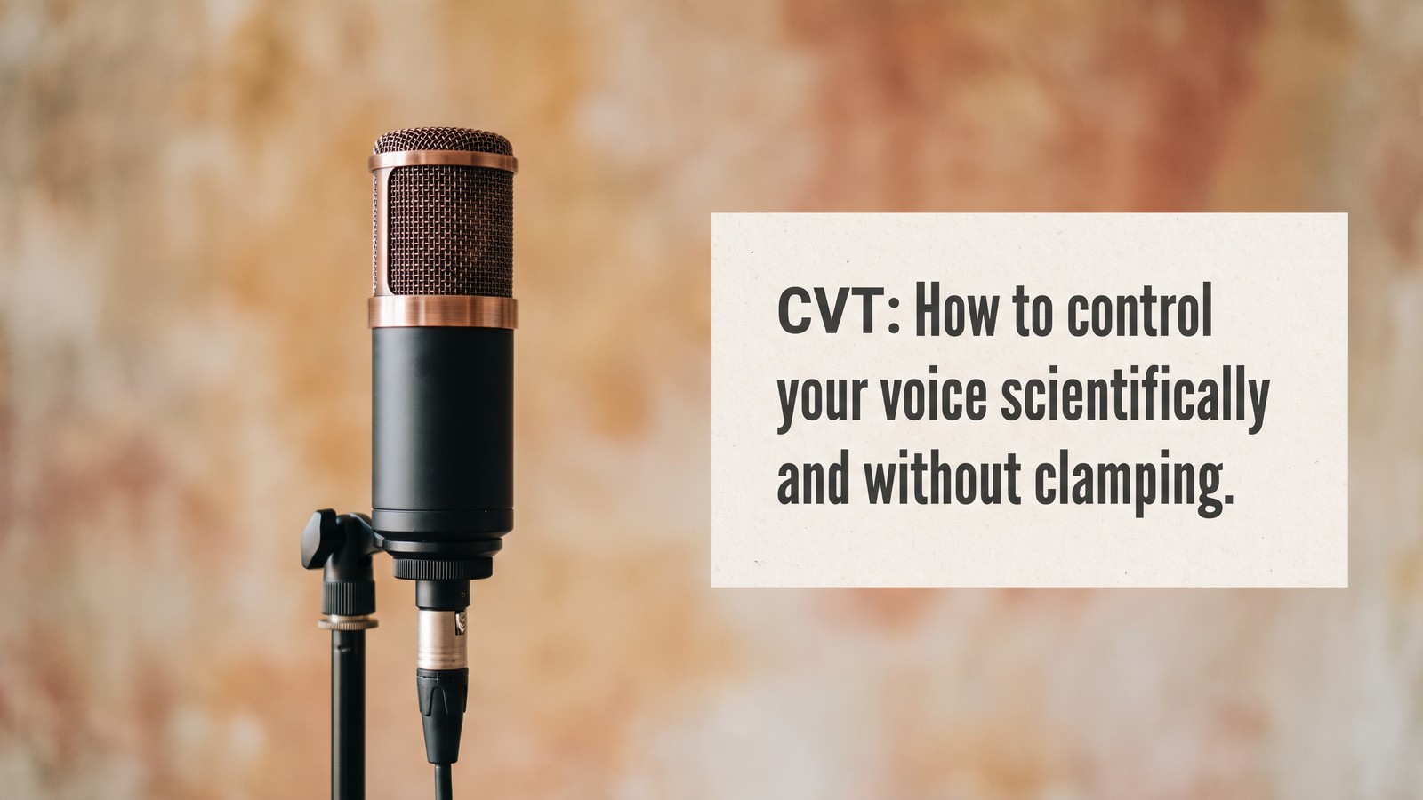 Studio microphone with a Complete Vocal Technique headline about controlling the voice scientifically