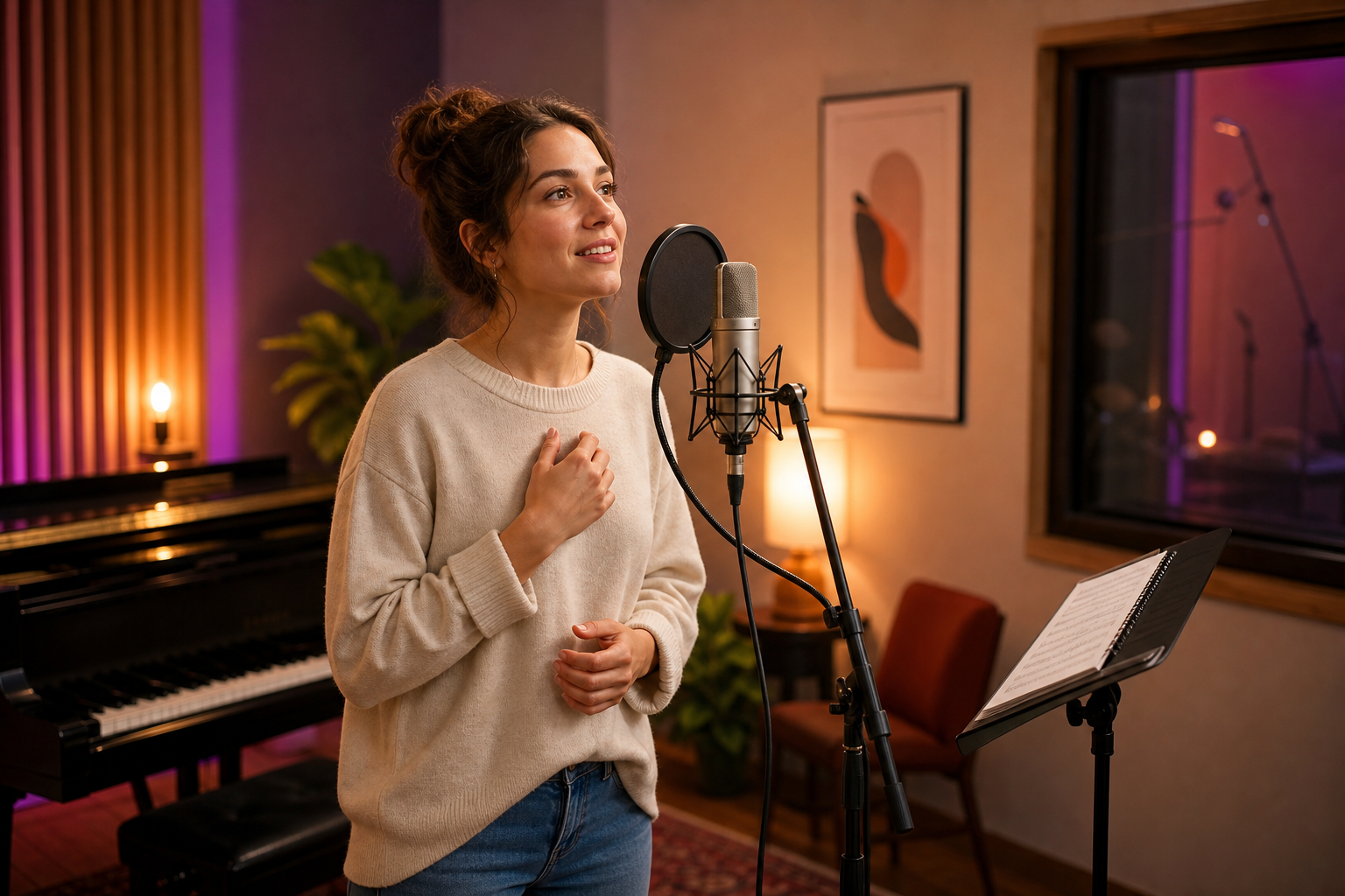 An adult student starting vocal lessons in a Voice School studio