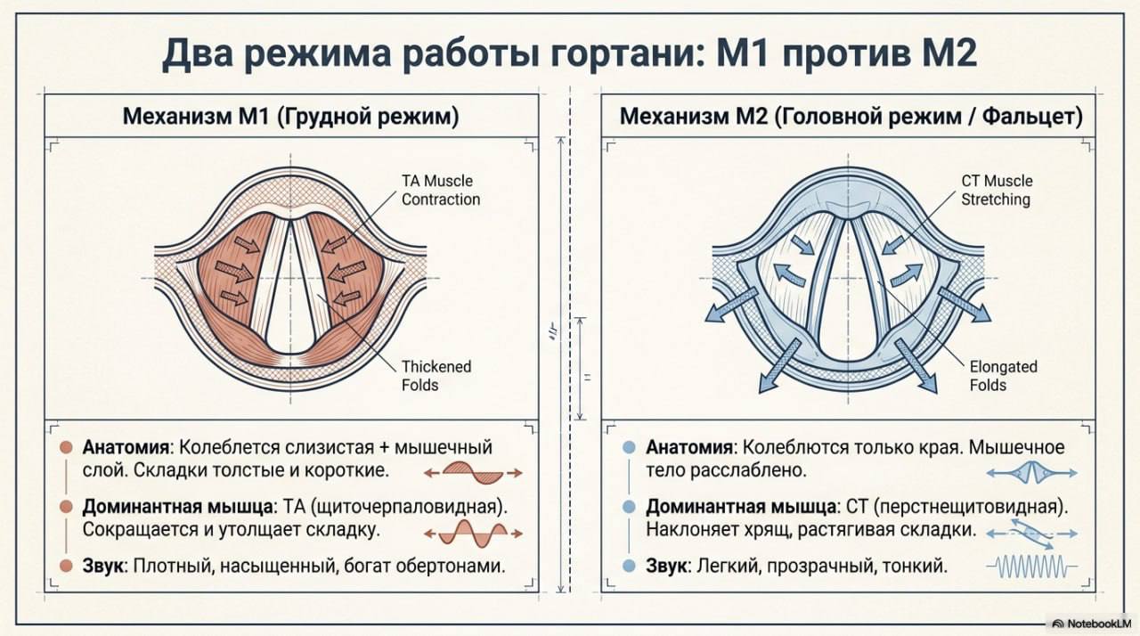 Два режима работы гортани: M1 против M2